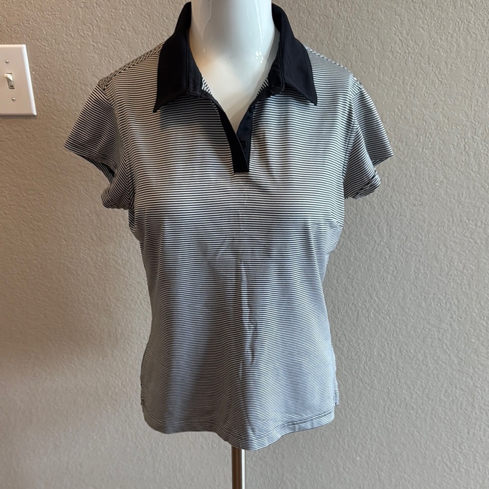 Adidas Striped Black and White Polo Shirt size medium
